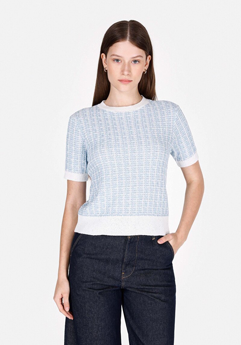 Imagine a Pulover Cu Mâneci Scurte De Dama Albastru Regular Fit  Cl1073133