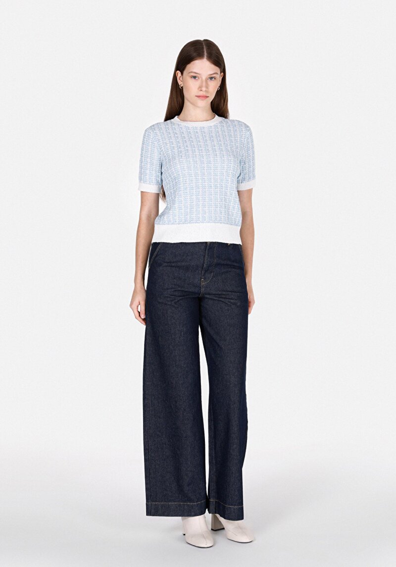 Imagine a Pulover Cu Mâneci Scurte De Dama Albastru Regular Fit Cl1073133