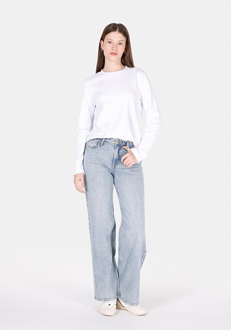 Imagine a Regular Fit Talie Înaltă Picior Larg Blugi İndigo Pentru Femei