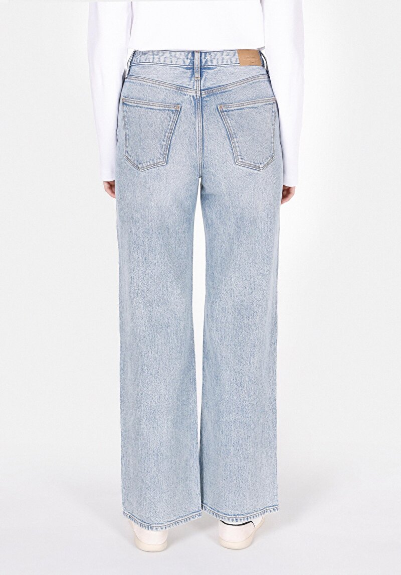 Afișați detalii pentru Regular Fit Talie Înaltă Picior Larg Blugi İndigo Pentru Femei