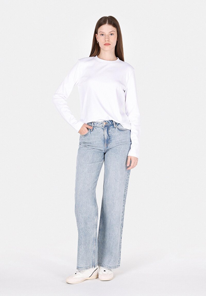 Imagine a Regular Fit Talie Înaltă Picior Larg Blugi İndigo Pentru Femei