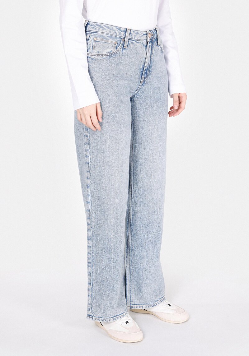 Imagine a Regular Fit Talie Înaltă Picior Larg Blugi İndigo Pentru Femei