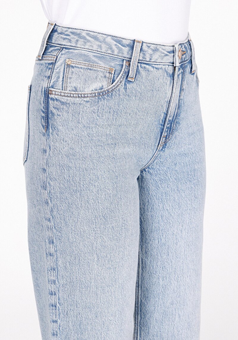 Afișați detalii pentru Regular Fit Talie Înaltă Picior Larg Blugi İndigo Pentru Femei