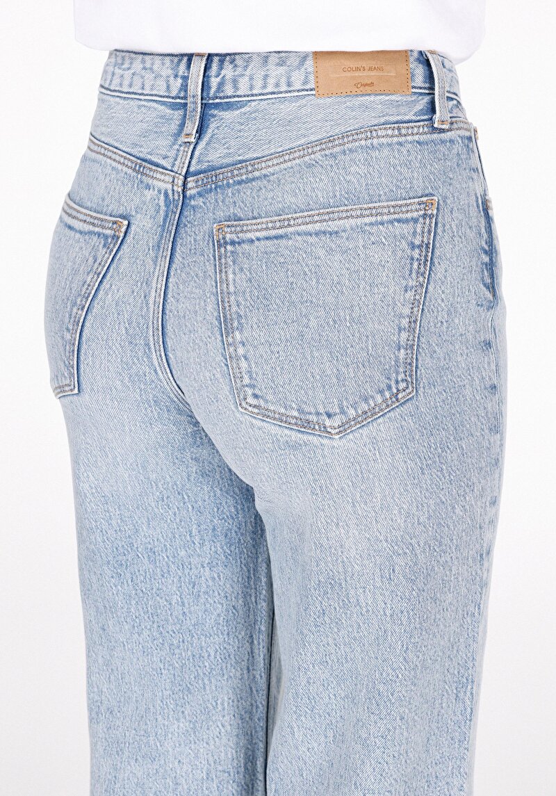 Afișați detalii pentru Regular Fit Talie Înaltă Picior Larg Blugi İndigo Pentru Femei