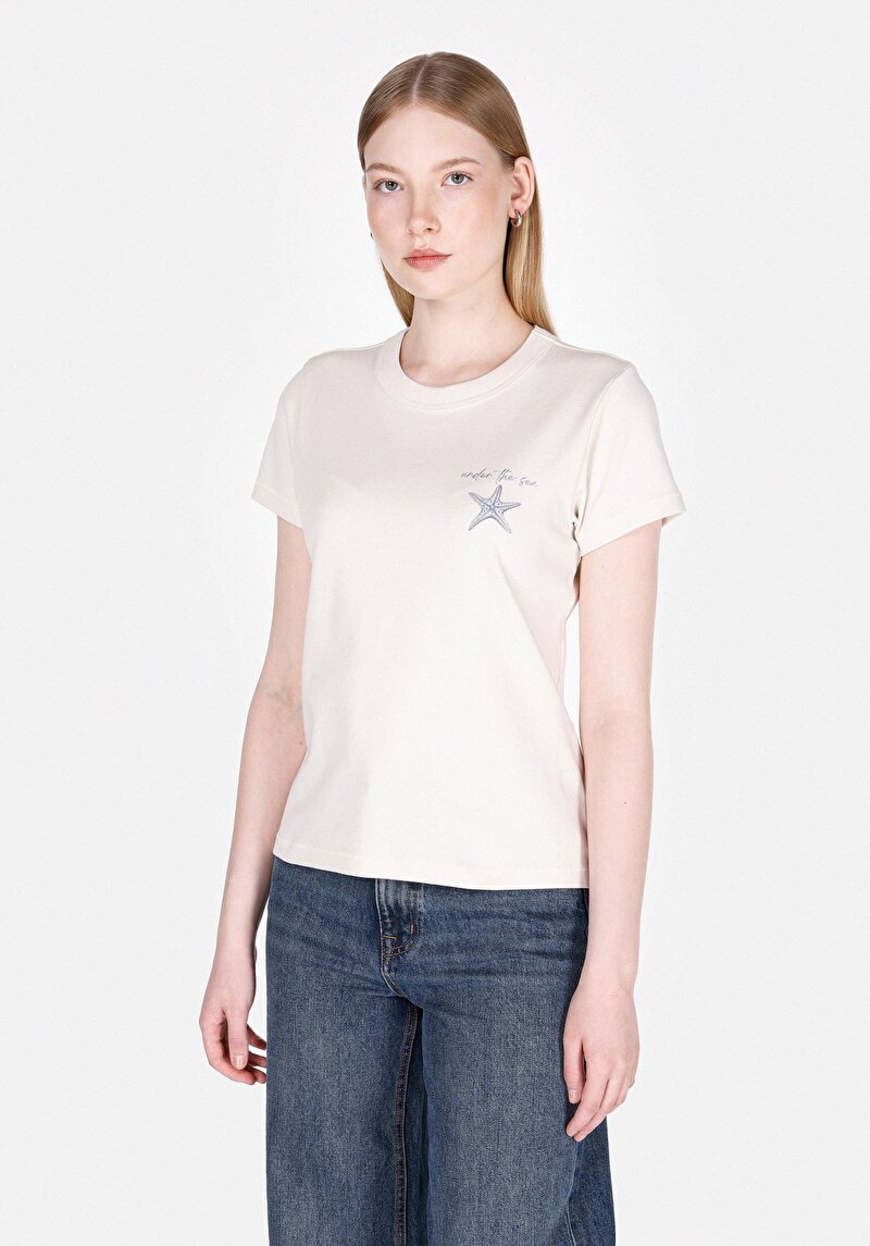 Imagine a Tricou Cu Maneca Scurta De Dama Alb Slim Fit Cl1073532