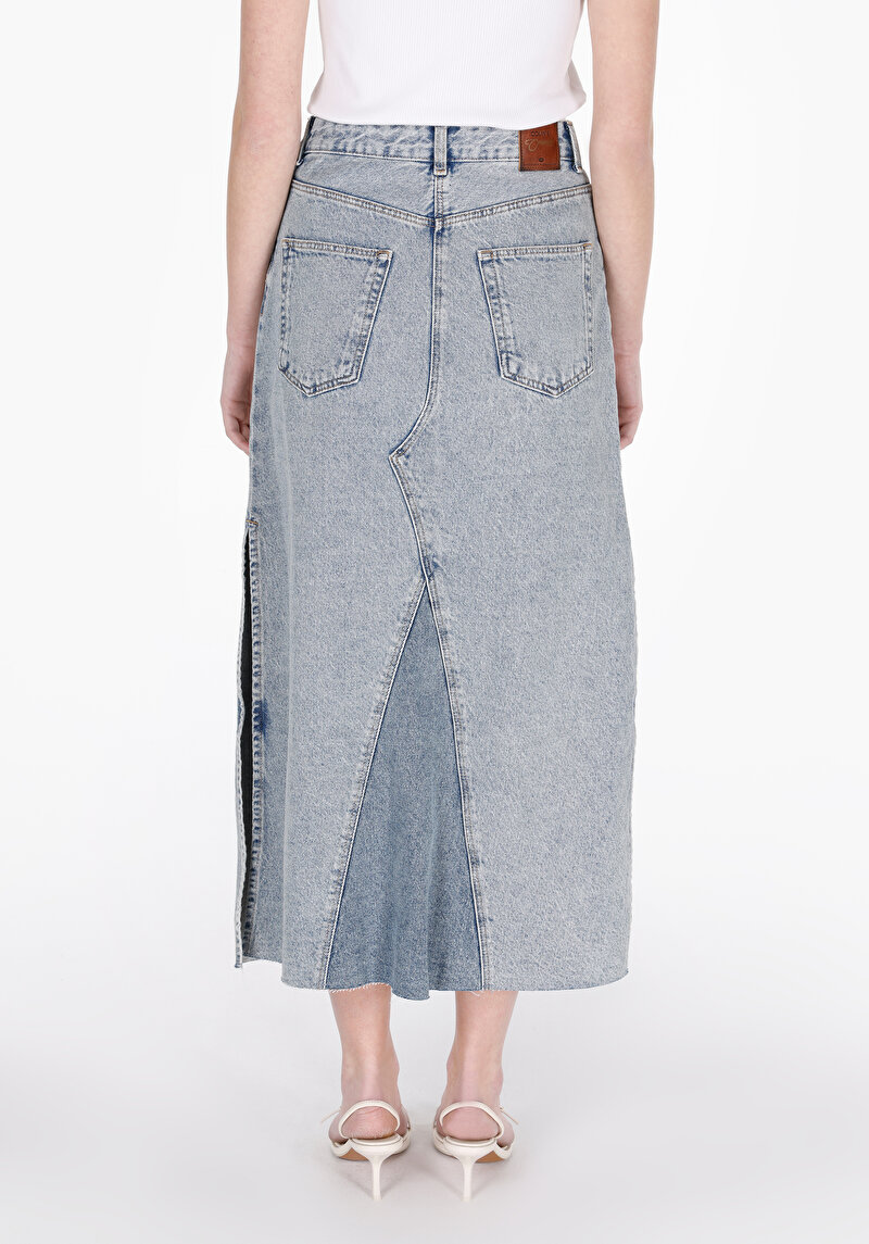 Imagine a Slim Fit Drept Fermoar Fustă Albastră Pentru Femei