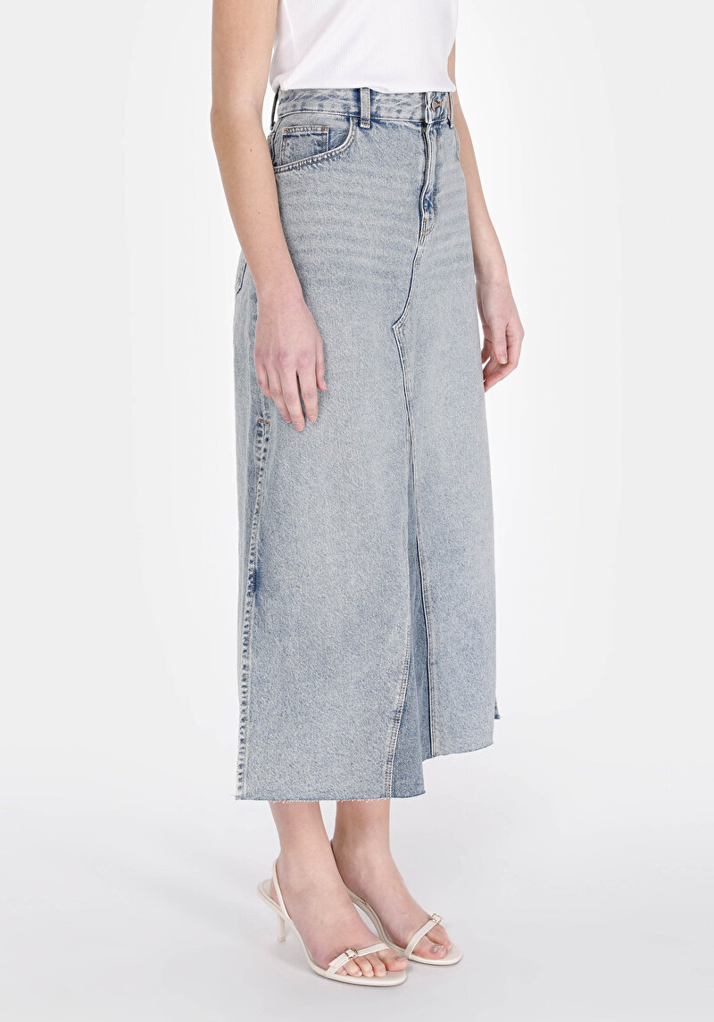 Imagine a Slim Fit Drept Fermoar Fustă Albastră Pentru Femei