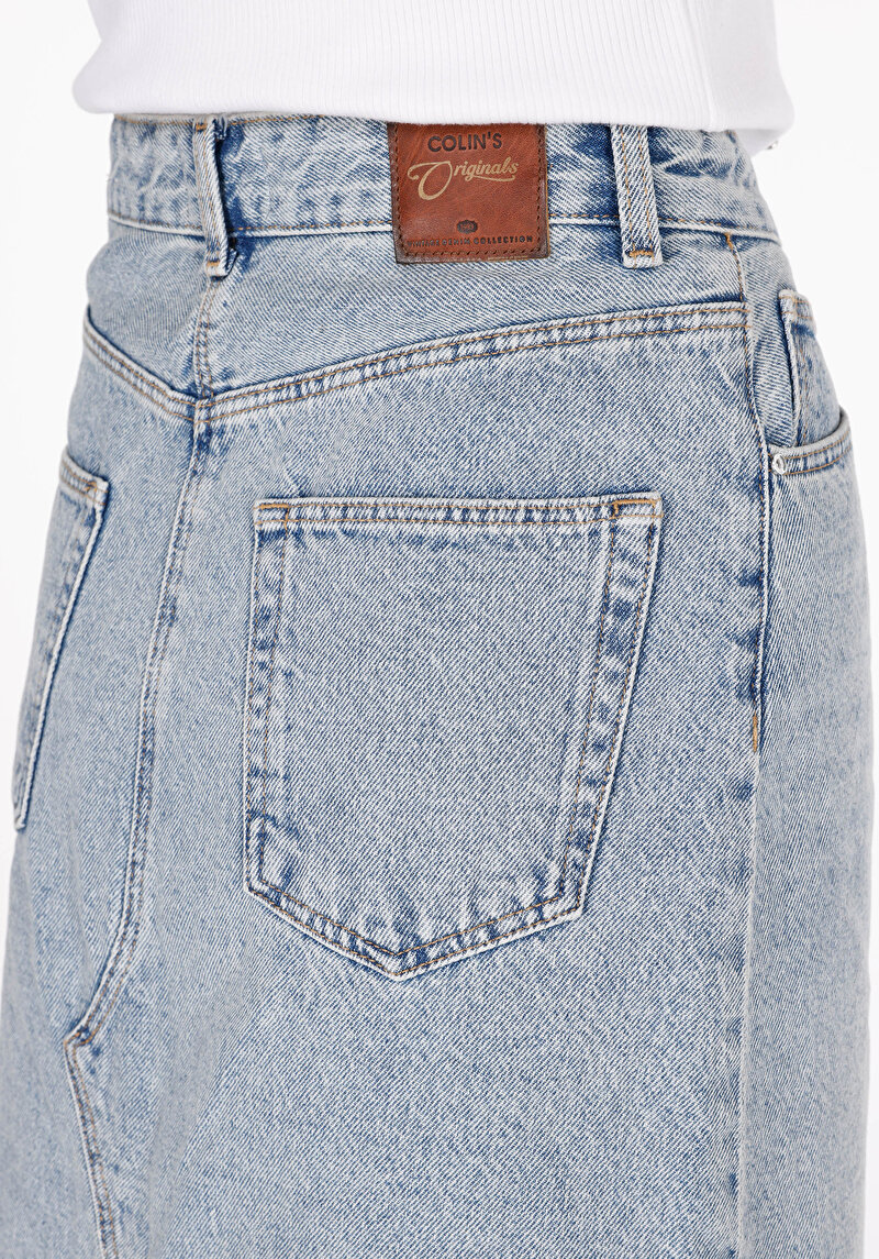 Afișați detalii pentru Slim Fit Drept Fermoar Fustă Albastră Pentru Femei