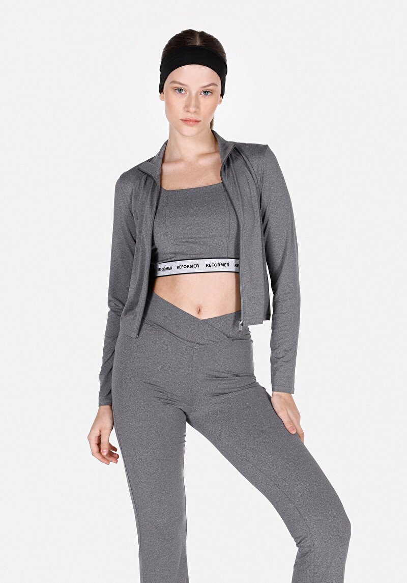 Imagine a Hanorac Plat Cu Fermoar Pentru Femei Antracit