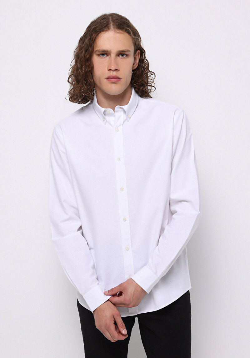 Imagine a Camasa Cu Maneca Lunga De Barbati Alb Regular Fit  Cl1073845