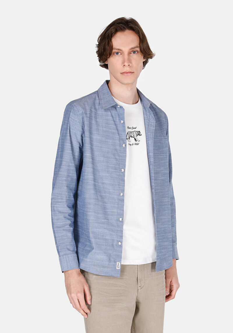 Imagine a Camasa Cu Maneca Lunga De Barbati Albastru Regular Fit Cl1073846