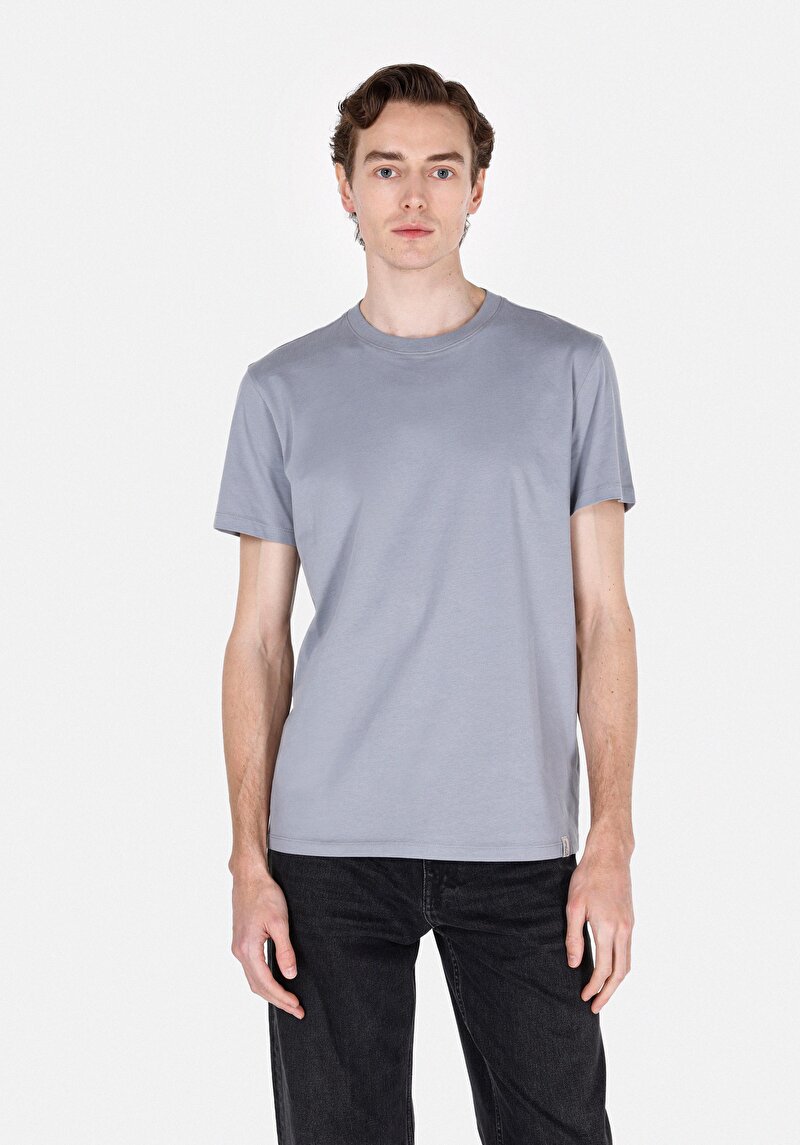 Imagine a Regular Fit Round Neck Drept Bărbați Albastru Tricou Cu Mânecă Scurtă