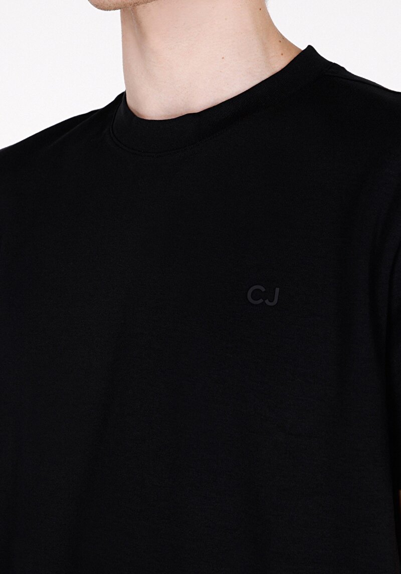 Afișați detalii pentru Regular Fit Round Neck Drept Bărbați Negru Tricou Cu Mânecă Scurtă