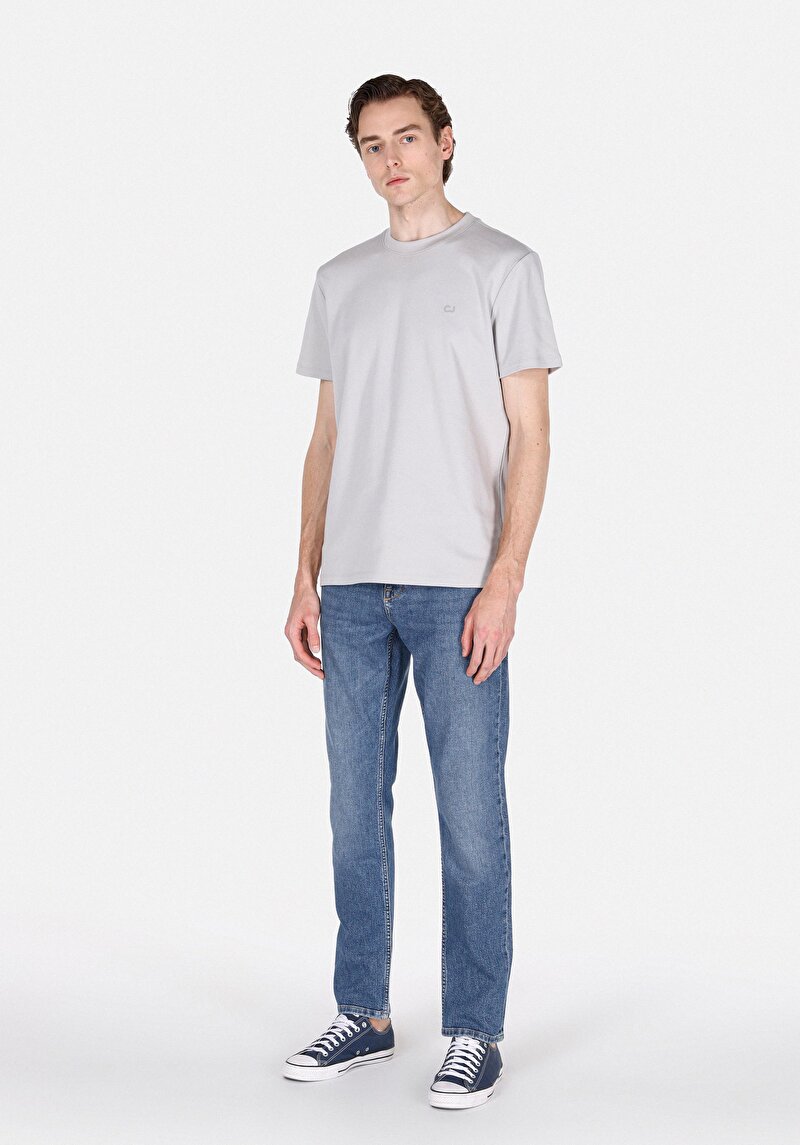 Afișați detalii pentru Regular Fit Round Neck Drept Bărbați Gri Tricou Cu Mânecă Scurtă