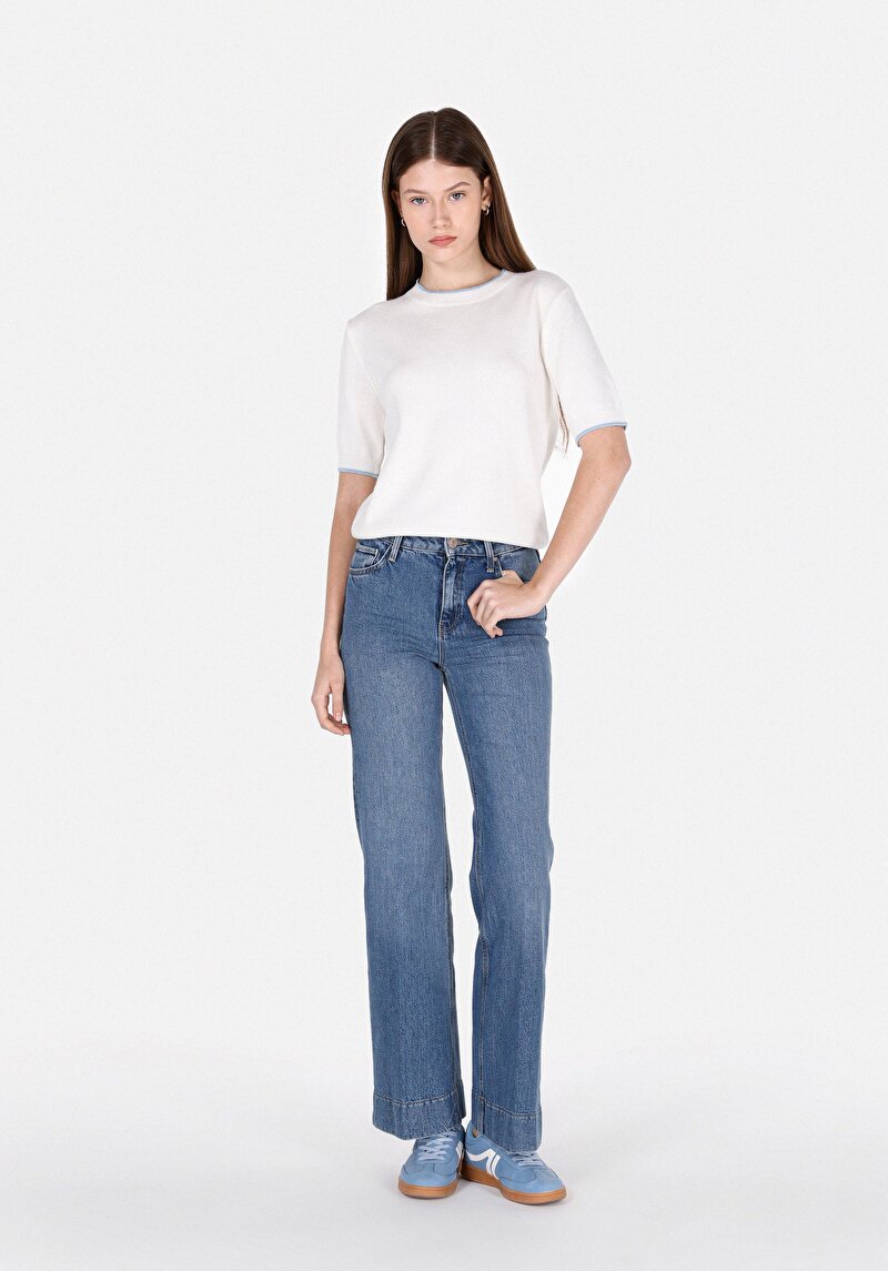 Imagine a Regular Fit Talie Înaltă Picior Larg Blugi İndigo Pentru Femei