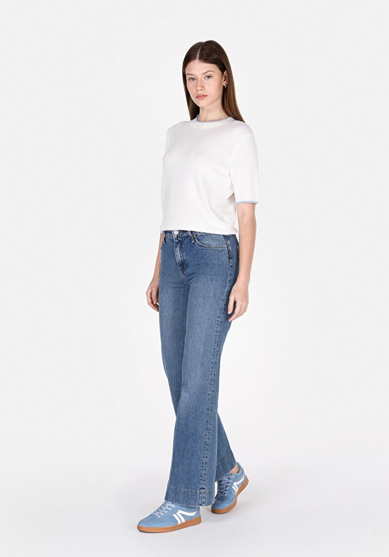 Imagine a Regular Fit Talie Înaltă Picior Larg Blugi İndigo Pentru Femei