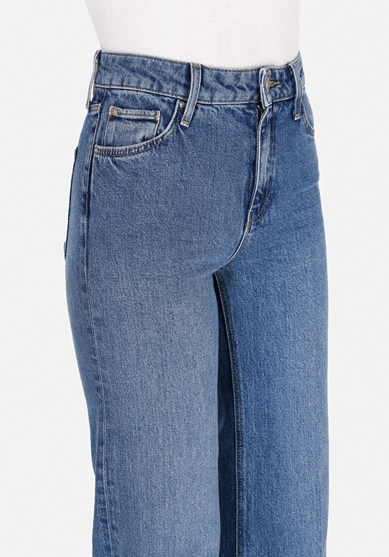 Afișați detalii pentru Regular Fit Talie Înaltă Picior Larg Blugi İndigo Pentru Femei