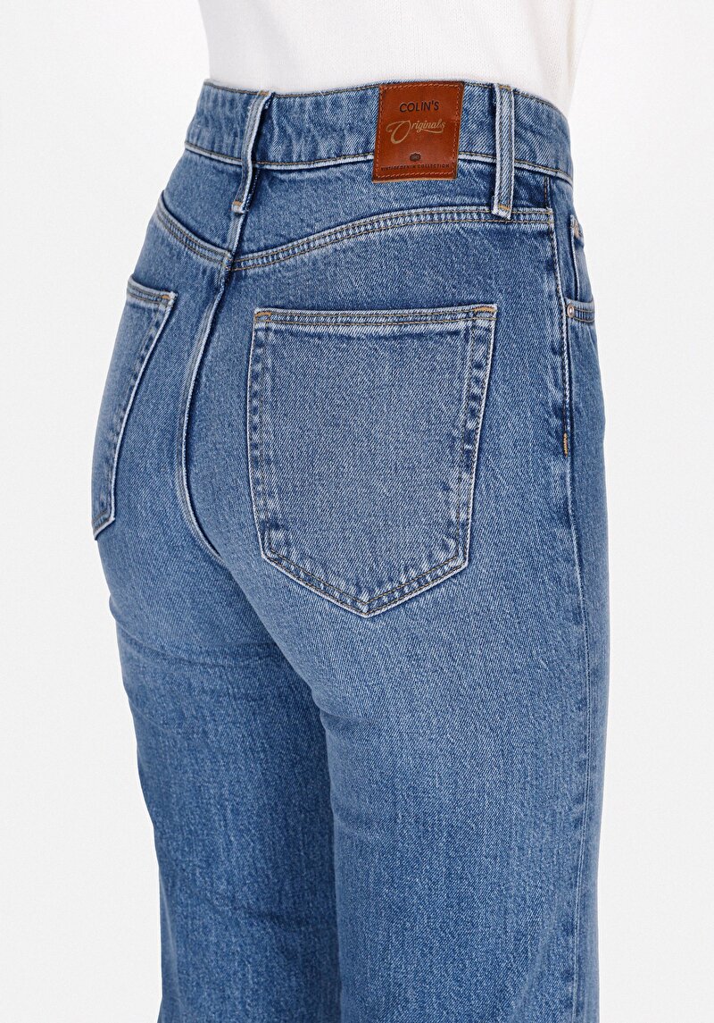 Afișați detalii pentru Regular Fit Talie Înaltă Picior Larg Blugi İndigo Pentru Femei