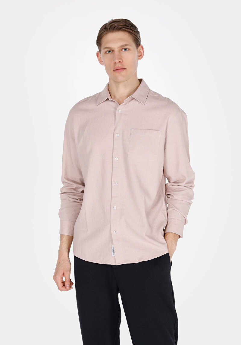 Imagine a Camasa Cu Maneca Lunga De Barbati Roz Relaxed Fit  Cl1074490