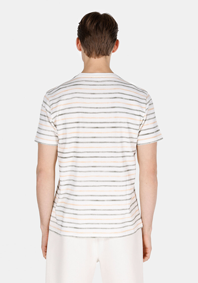 Imagine a Regular Fit Round Neck Striped Bărbați Alb Tricou Cu Mânecă Scurtă