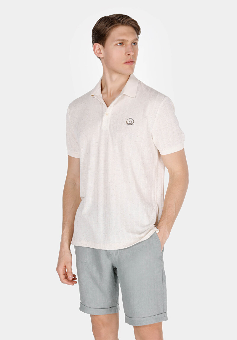 Imagine a Regular Fit Polo Neck Drept Bărbați Bej Tricou Cu Manșon Scurt