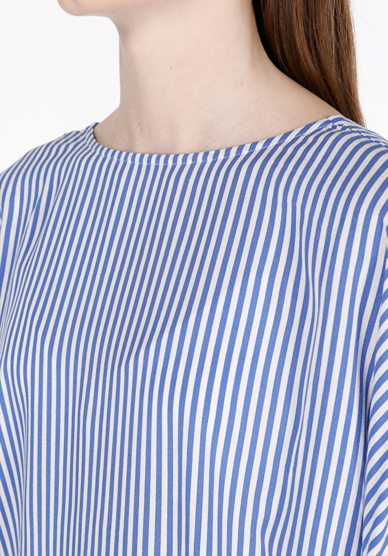 Imagine a Regular Fit Cămașă Albastră Cu Mânecă Scurtă Cu Dungi Cu Decolteu În V