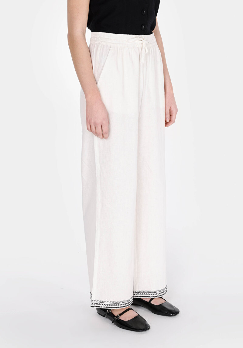 Imagine a Regular Fit Talie Talie Pantaloni Largi Pantaloni Albi Pentru Femei