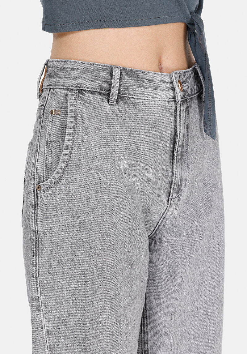 Afișați detalii pentru Barrel Fit Mid Waist Slim Leg Blugi İndigo Închis Pentru Femei