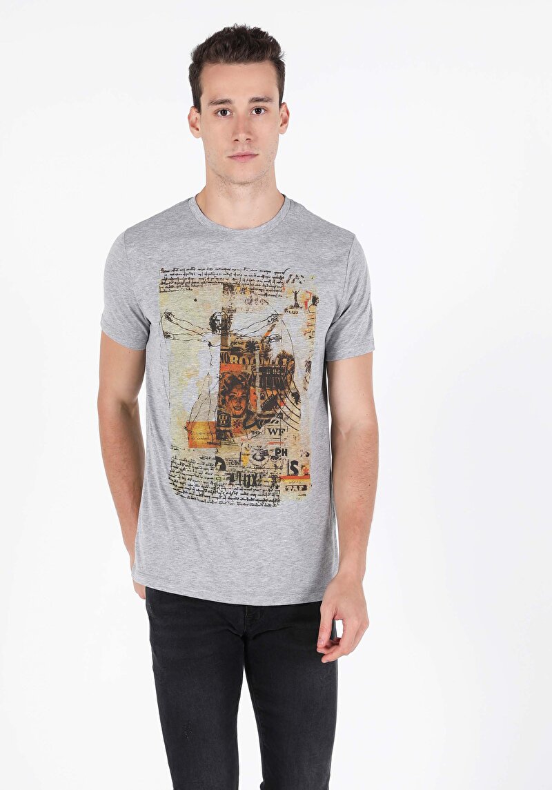 Imagine a Tricou Cu Maneca Scurta De Barbati Gri Regular Fit  Cl1050155