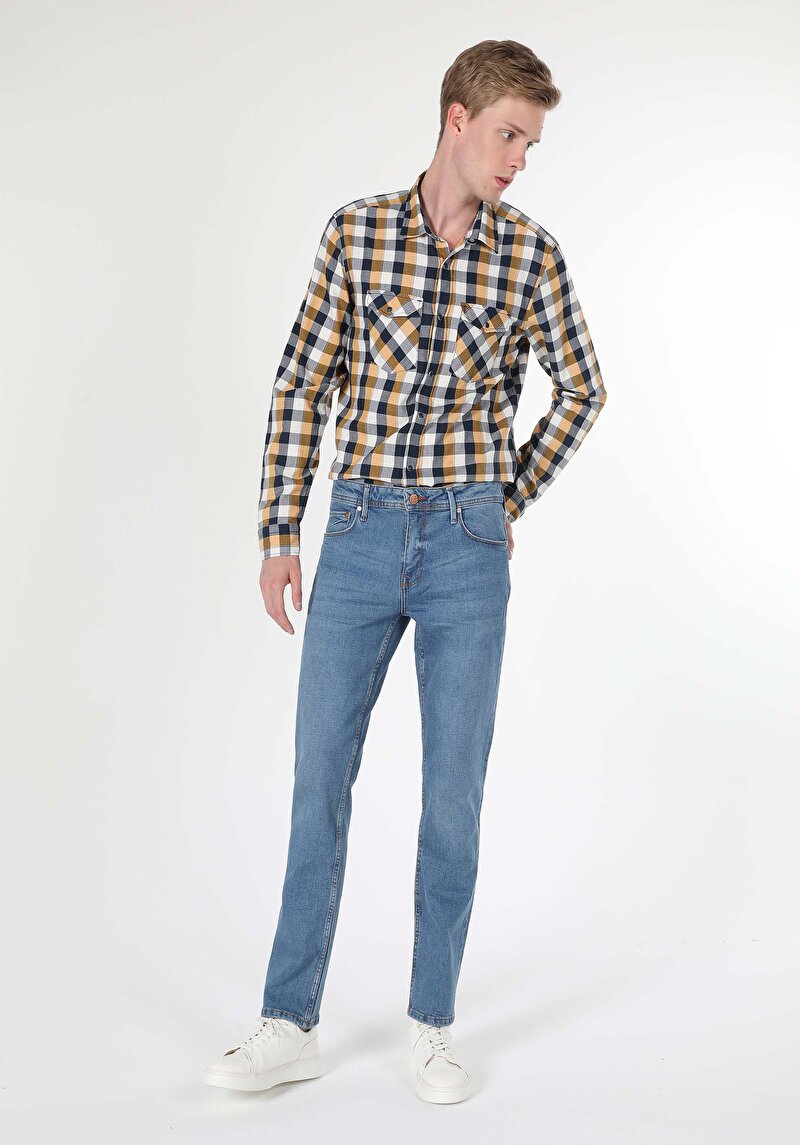 Imagine a Pantaloni De Barbati Albastru Regular Fit 045 David Cl1059221