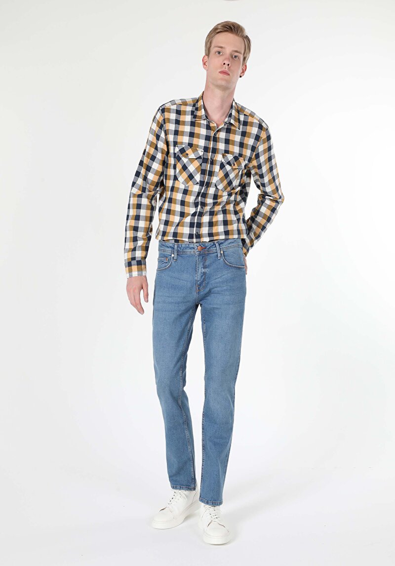 Afișați detalii pentru Pantaloni De Barbati Albastru Regular Fit 045 David Cl1059221