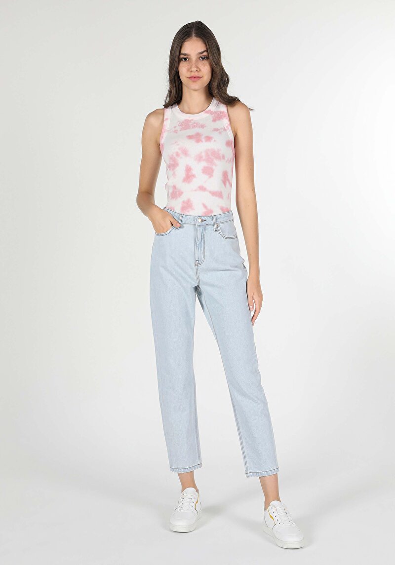 Afișați detalii pentru Pantaloni De Dama Albastru Mom Fit 896  Maria Cl1059327