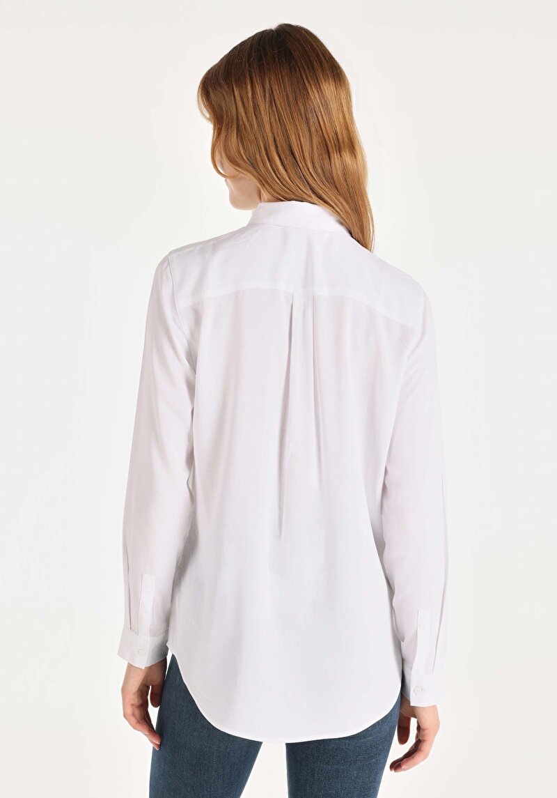 Afișați detalii pentru Regular Fit Cămașă Decolteu Drept Cămașă Albă Cu Mânecă Lungă Pentru Femei