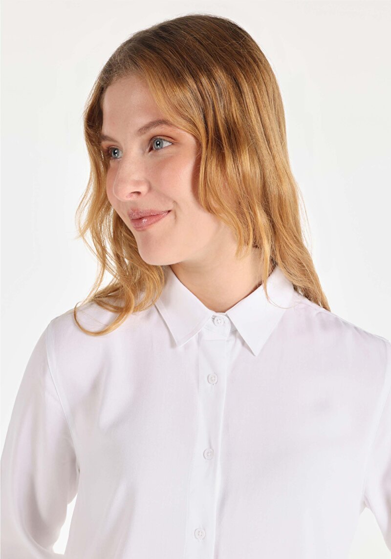 Afișați detalii pentru Regular Fit Cămașă Decolteu Drept Cămașă Albă Cu Mânecă Lungă Pentru Femei