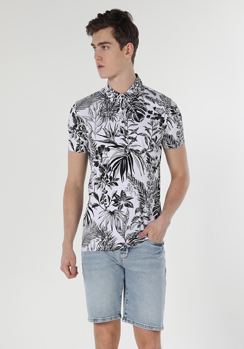 Imagine a Tricou Polo Cu Maneca Scurta De Barbati Alb Slim Fit Cl1059423