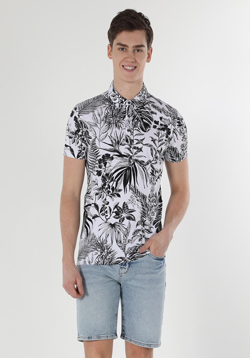 Imagine a Tricou Polo Cu Maneca Scurta De Barbati Alb Slim Fit Cl1059423