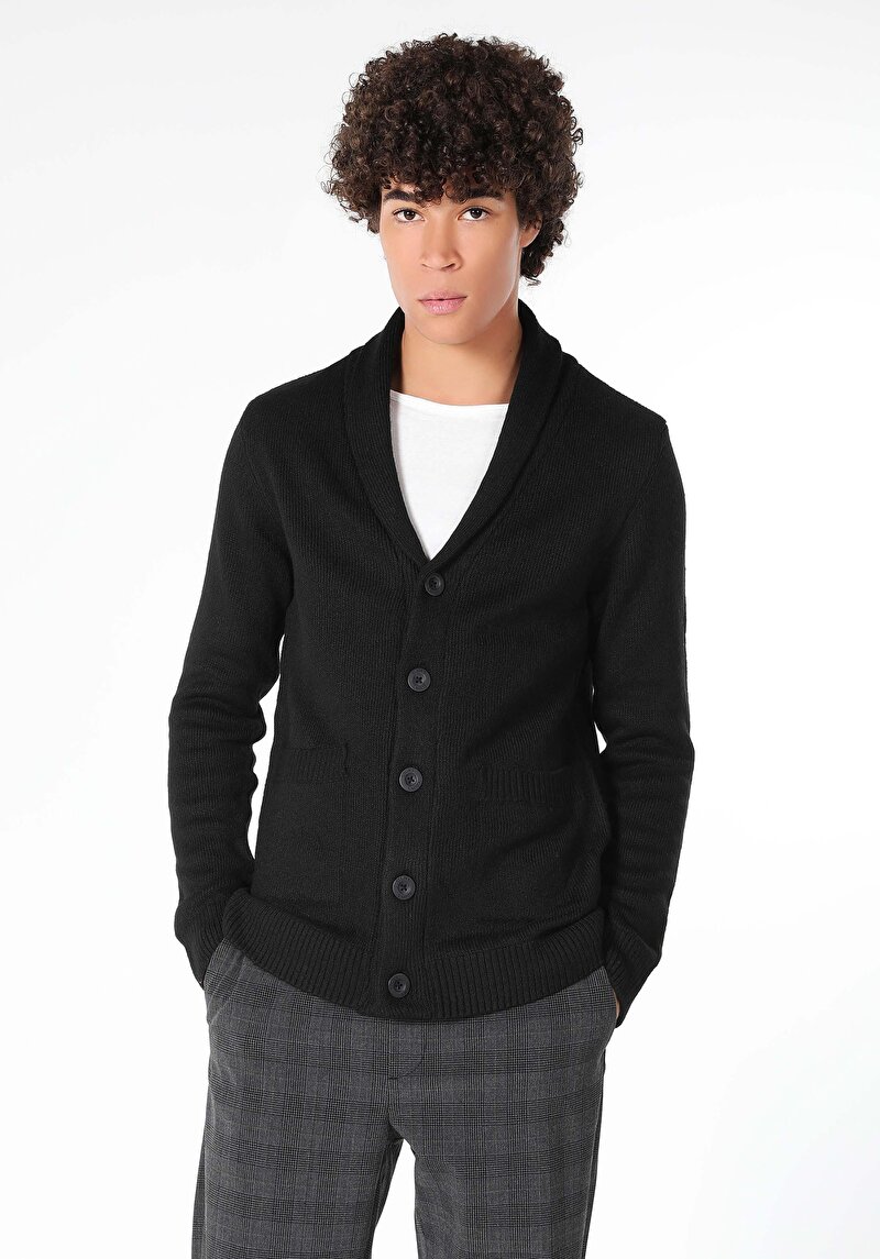 Imagine a Cardigan De Barbati Negru Slim Fit  Cl1059692