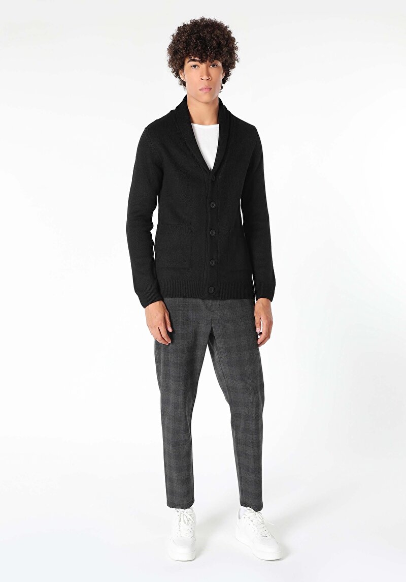 Afișați detalii pentru Cardigan De Barbati Negru Slim Fit  Cl1059692