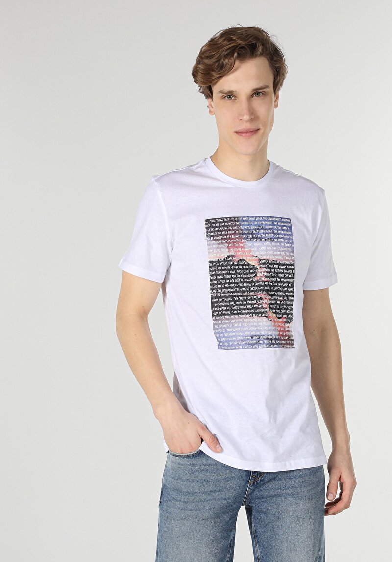 Imagine a Tricou Cu Maneca Scurta De Barbati Alb Regular Fit Cl1056755