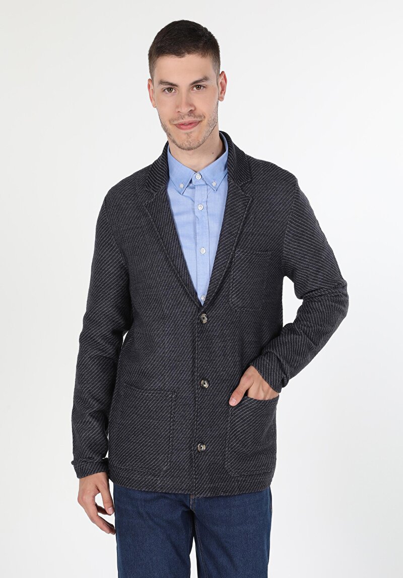 Imagine a Cardigan De Barbati Albastru Marin Regular Fit  Cl1059697