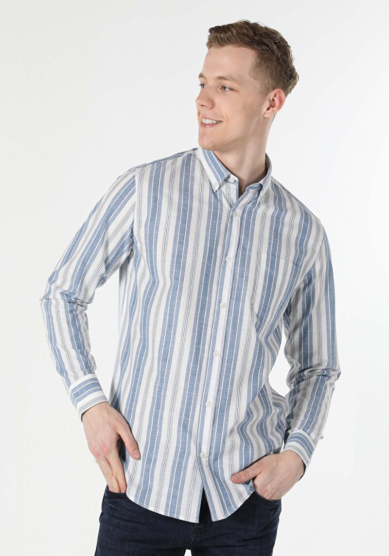 Imagine a Camasa Cu Maneca Lunga De Barbati Albastru Regular Fit  Cl1056860