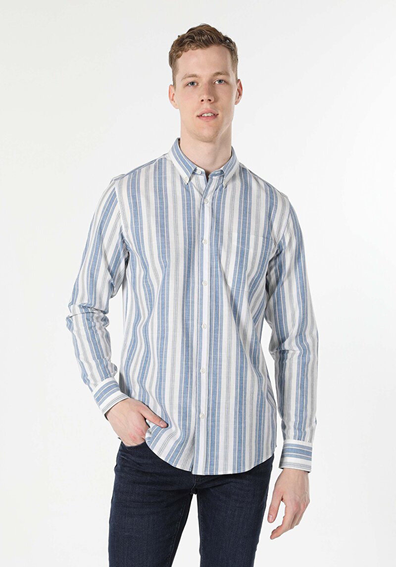 Imagine a Camasa Cu Maneca Lunga De Barbati Albastru Regular Fit  Cl1056860