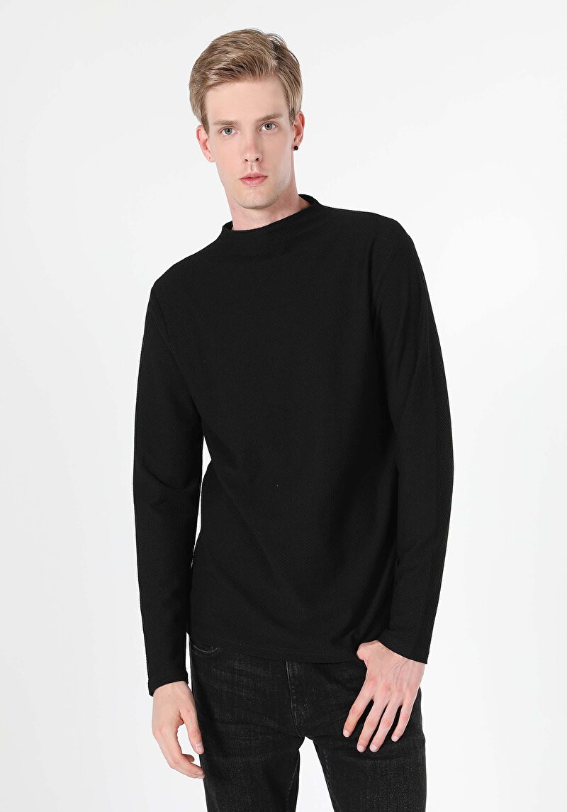 Imagine a Tricou Cu Maneca Lunga De Barbati Negru Regular Fit  Cl1060115