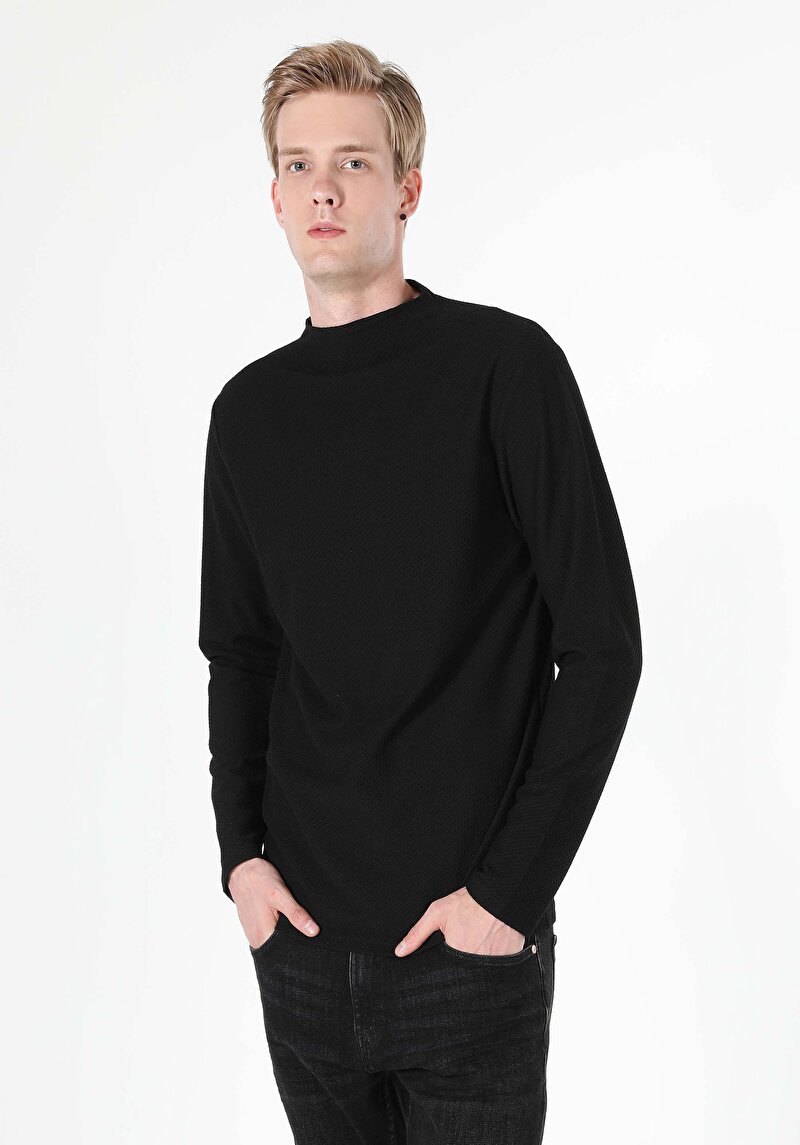 Afișați detalii pentru Tricou Cu Maneca Lunga De Barbati Negru Regular Fit  Cl1060115