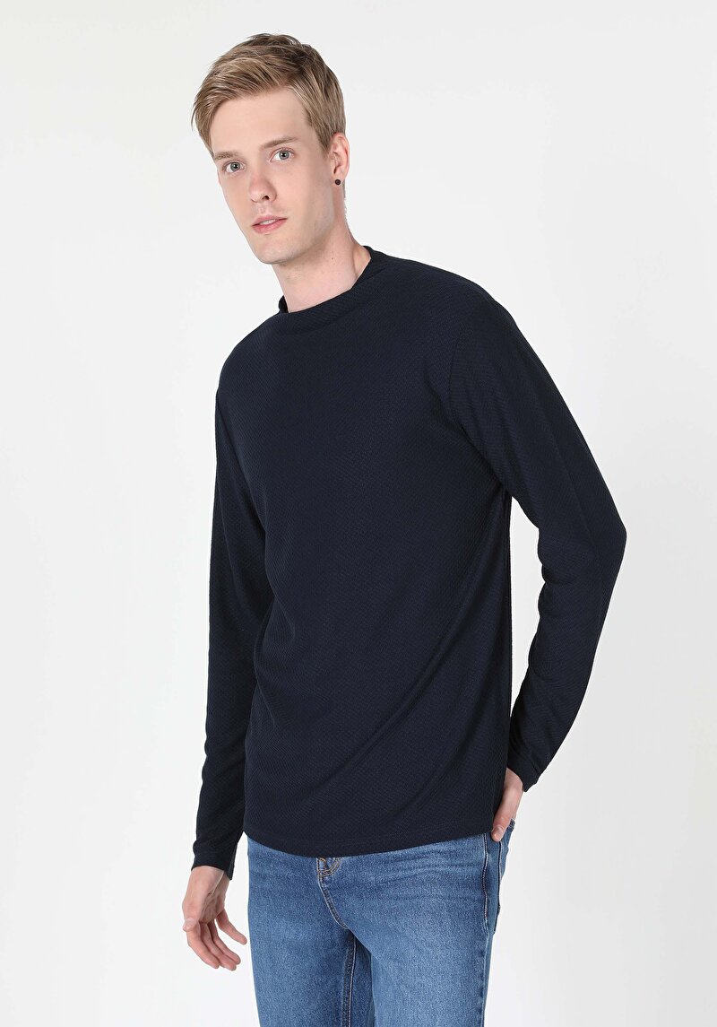 Imagine a Tricou Cu Maneca Lunga De Barbati Albastru Marin Regular Fit  Cl1060115