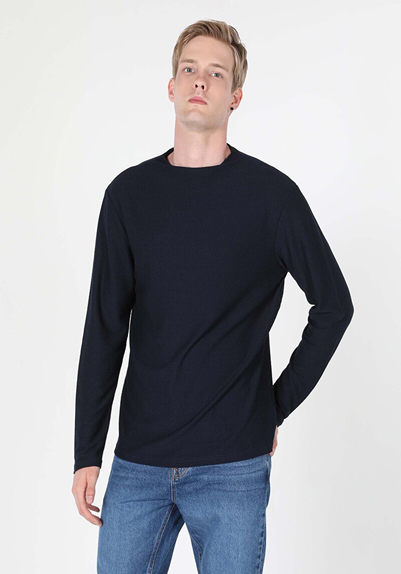 Afișați detalii pentru Tricou Cu Maneca Lunga De Barbati Albastru Marin Regular Fit  Cl1060115