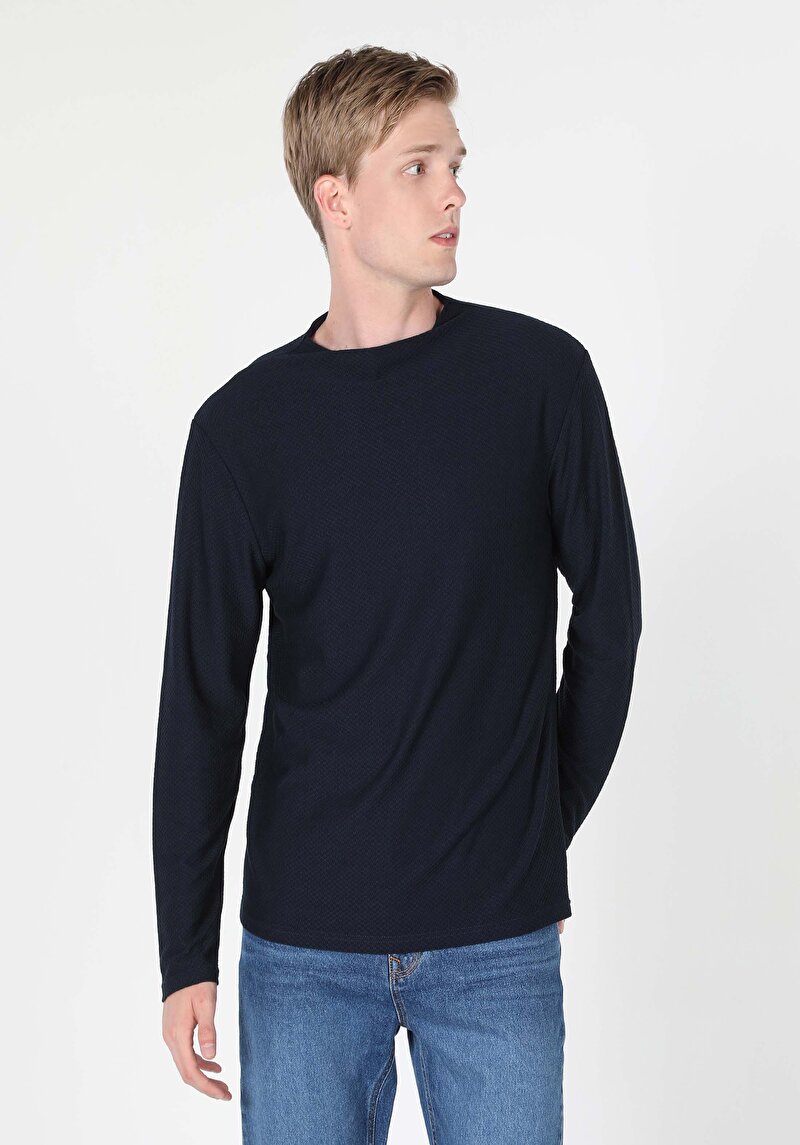 Afișați detalii pentru Tricou Cu Maneca Lunga De Barbati Albastru Marin Regular Fit  Cl1060115