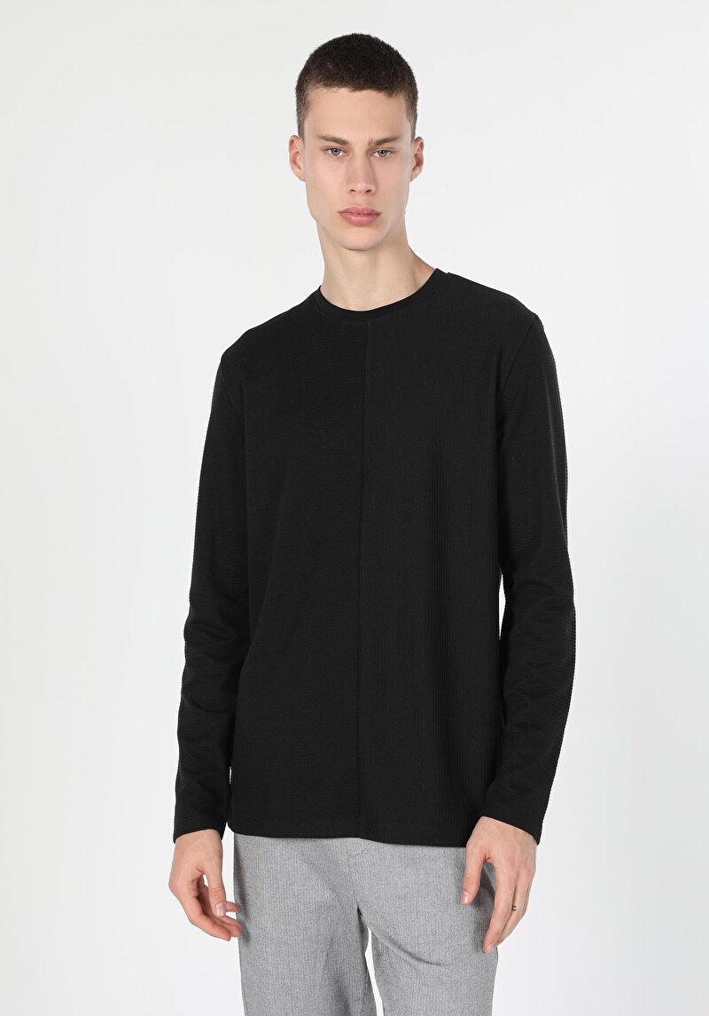 Imagine a Tricou Cu Maneca Lunga De Barbati Negru Regular Fit  Cl1060211