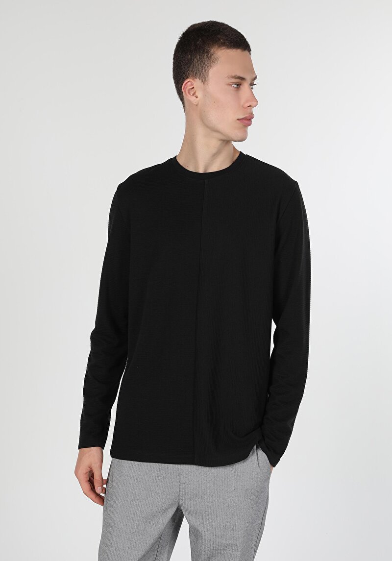 Afișați detalii pentru Tricou Cu Maneca Lunga De Barbati Negru Regular Fit  Cl1060211