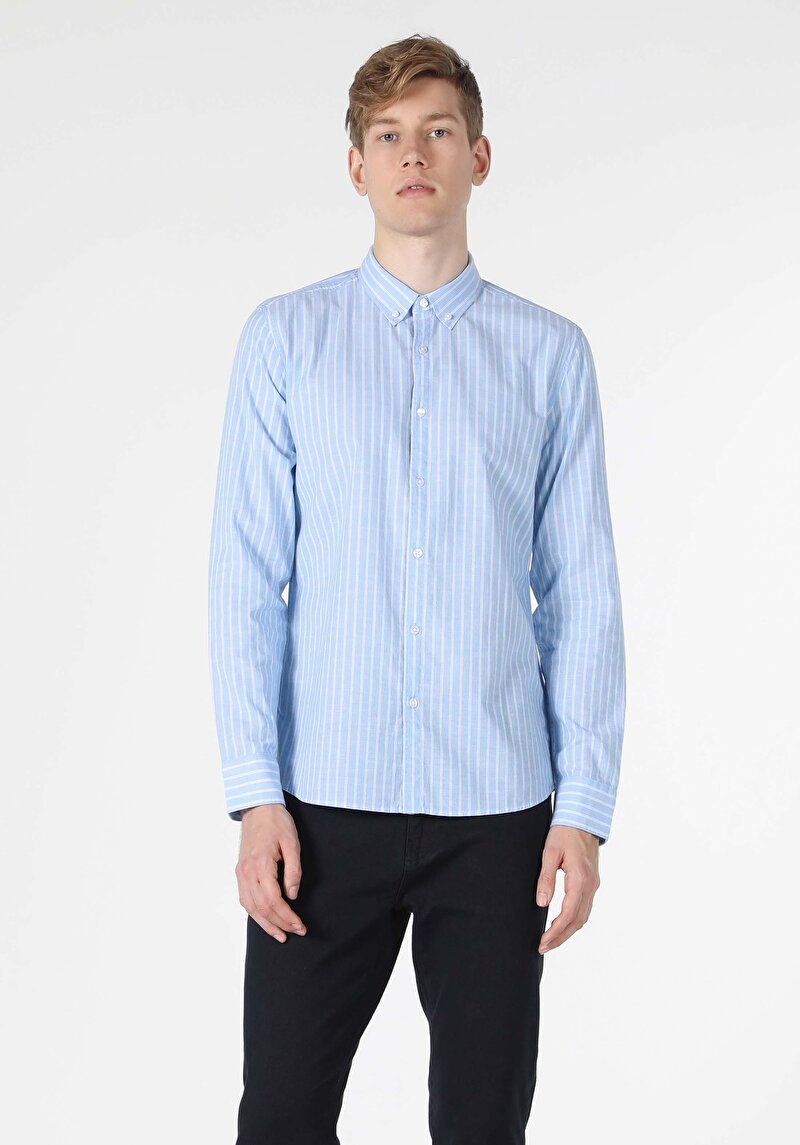 Imagine a Camasa Cu Maneca Lunga De Barbati Albastru Slim Fit  Cl1057543